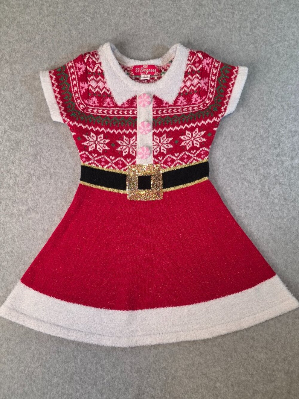 Girls 7 Small Christmas Sweater Dress 33 Degrees Pullover Unlined Acrylic Poly